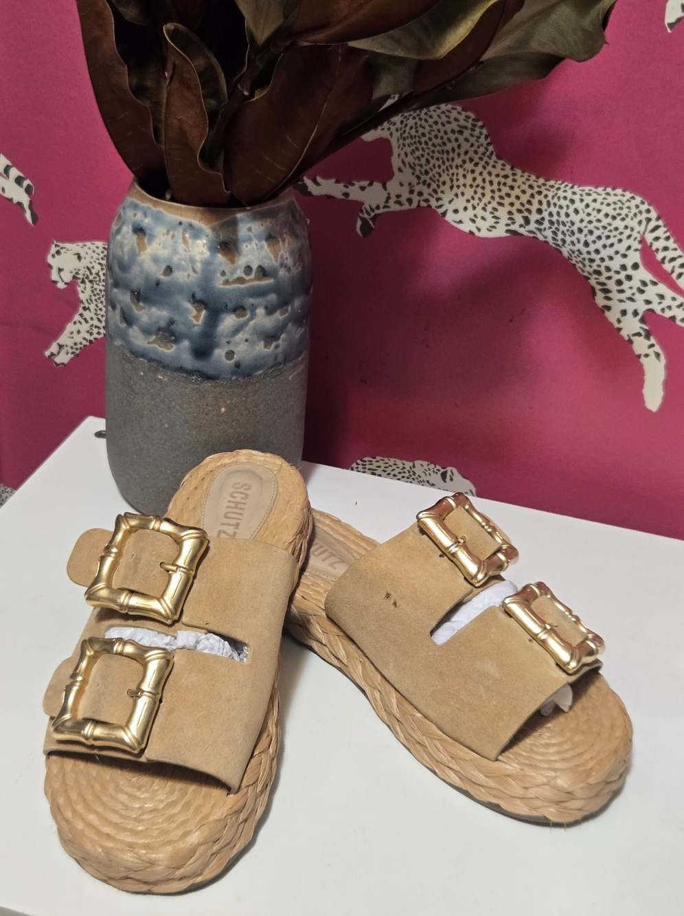Schutz Enola Rope Suede Flat Espadrilles Sandals Size 9 B